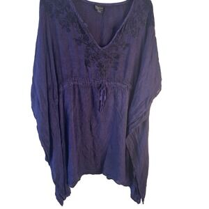 Vtg Purple Embroidered Pams Collection Beach Coverup Women One Size Rayon Unique